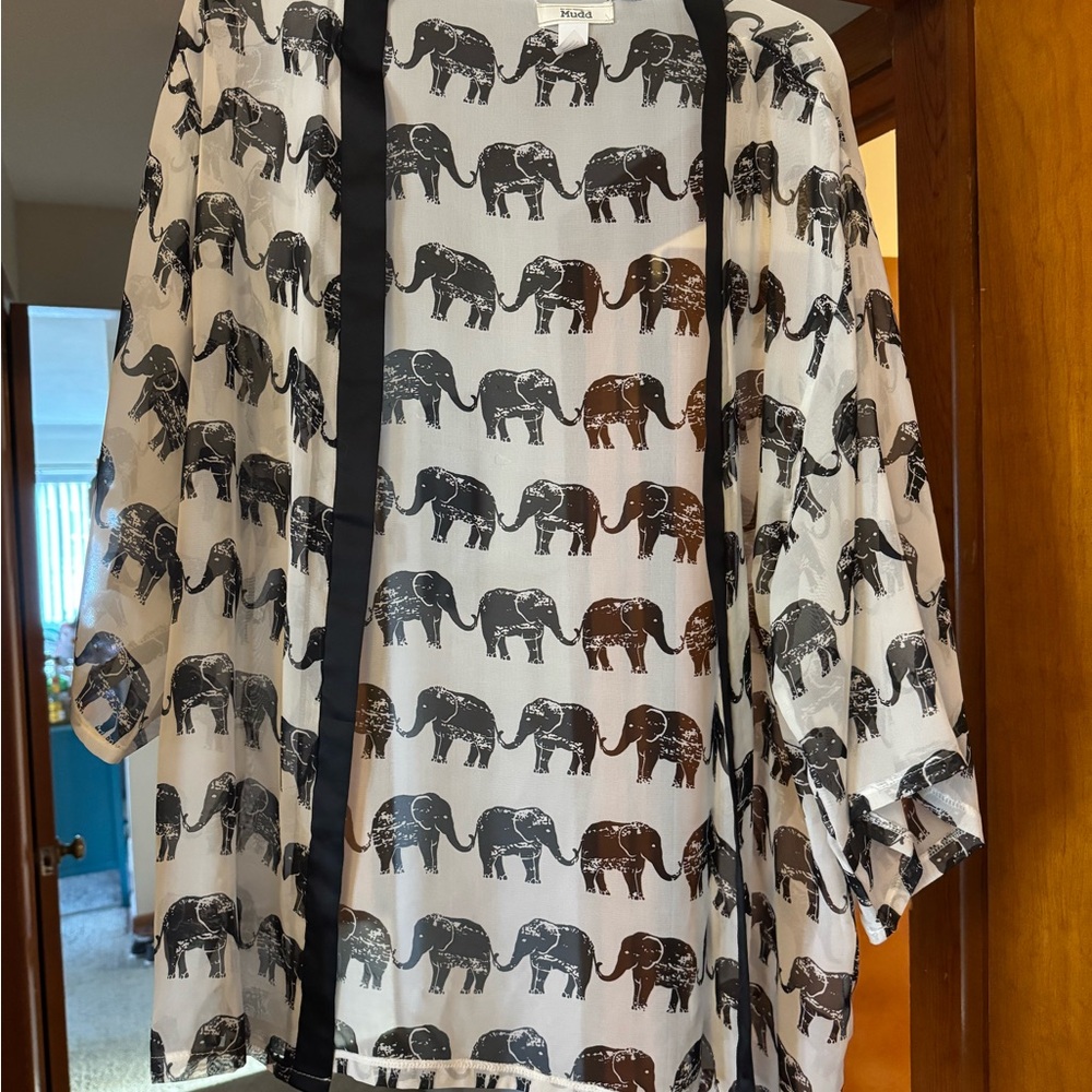 Elephant Print Kimono with Black Trim